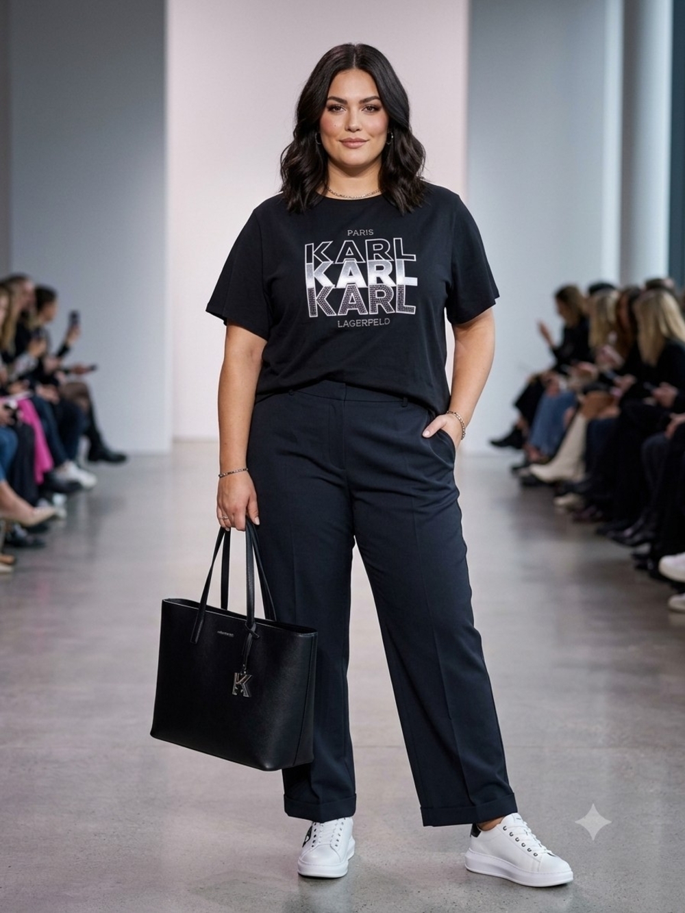 Karl Lagerfeld Black Logo Tee with Silver Accents Ptp 26"